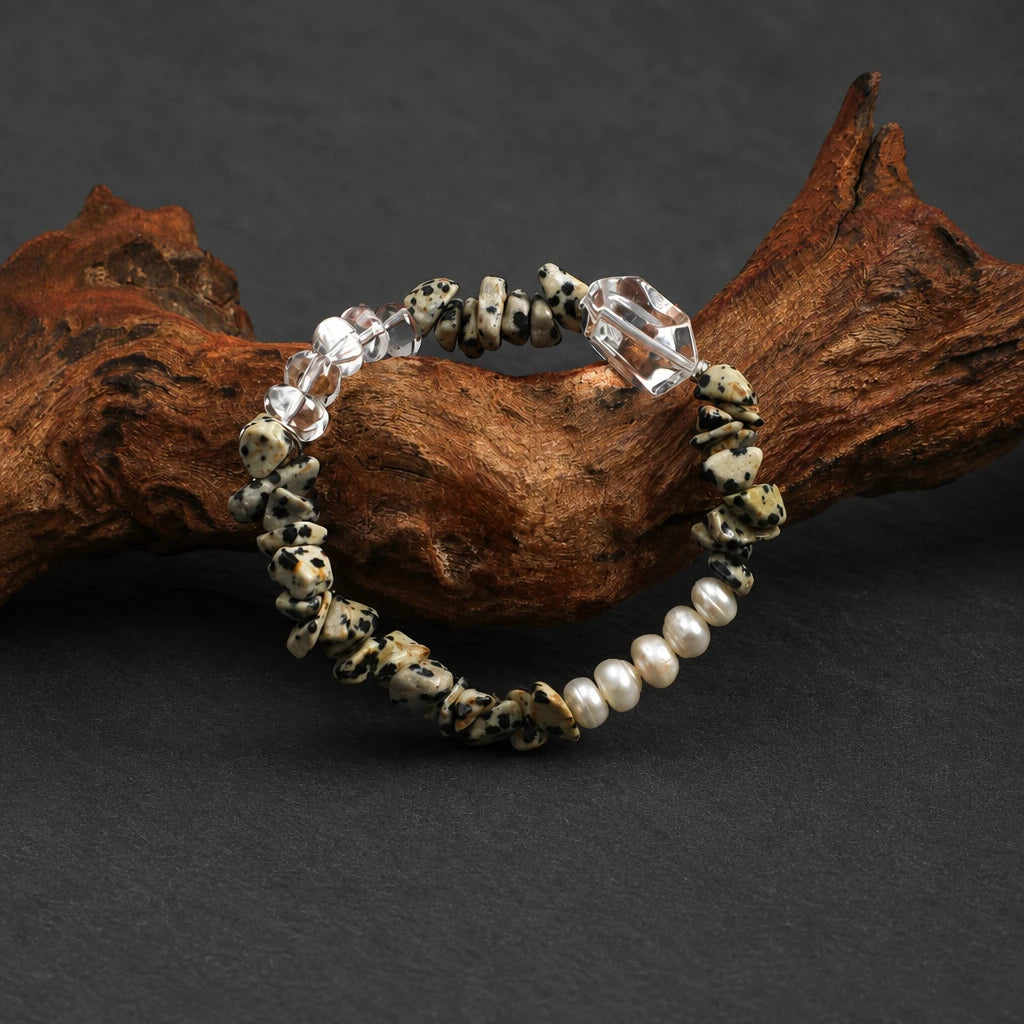 White Quartz Point & Spotted Stone Bracelet