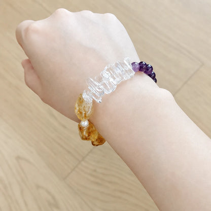 Citrine, White Crystal Spike & Amethyst Pearl Bracelet