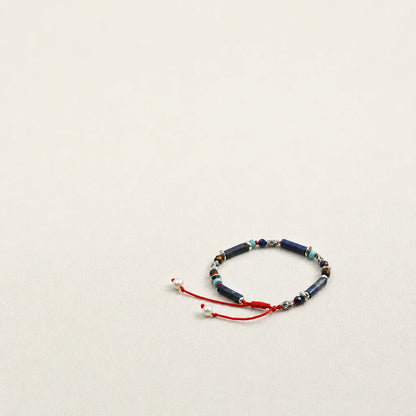 Lapis Lazuli & Pearl Adjustable Red Cord Bracelet
