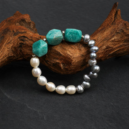 White & Grey Pearl with Amazonite Bracelet
