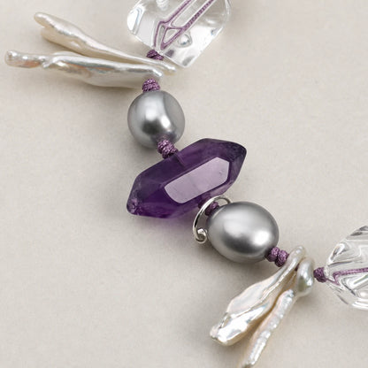 White Quartz Point, Amethyst & Baroque Pearl Bracelet
