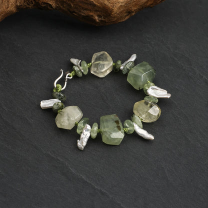 Prehnite & Baroque Pearl Green Stone Bracelet
