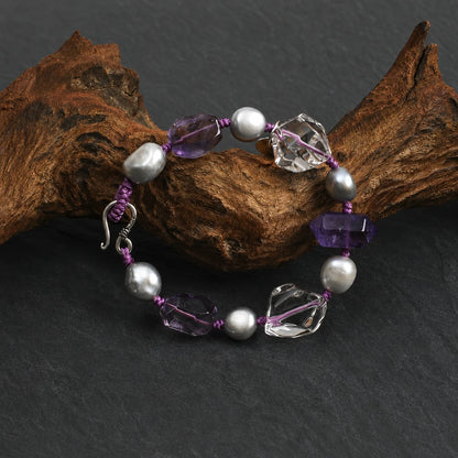 Amethyst Double Point & Baroque Pearl Bracelet