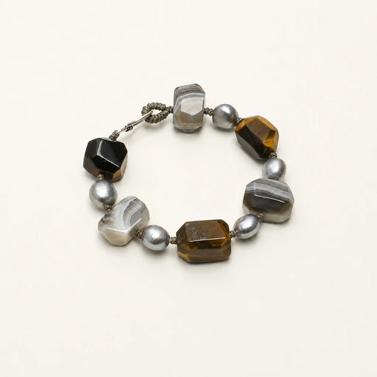Tiger eye and grey baroque pearl mixed stone bracelet product image
