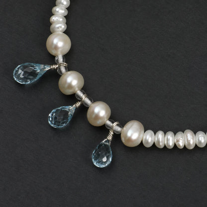 Flat Pearl, Egg Pearl & Blue Topaz Bracelet