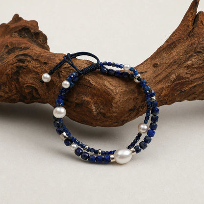 Lapis Lazuli & Pearl Double Layer Bracelet
