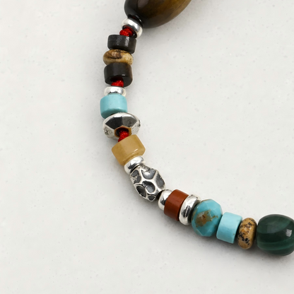 Tiger Eye & Turquoise Adjustable Red Cord Bracelet