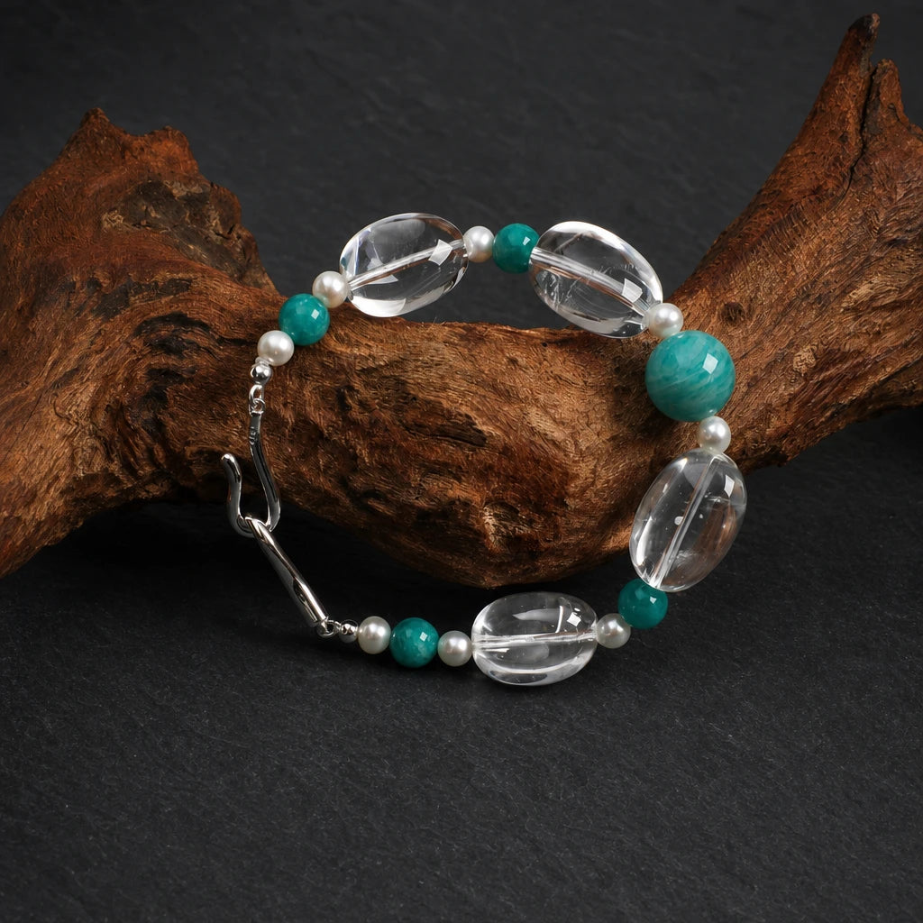 Amazonite, Seed Pearl & White Quartz Bracelet