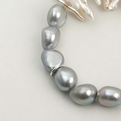 Green Crystal & Grey Baroque Pearl Bracelet