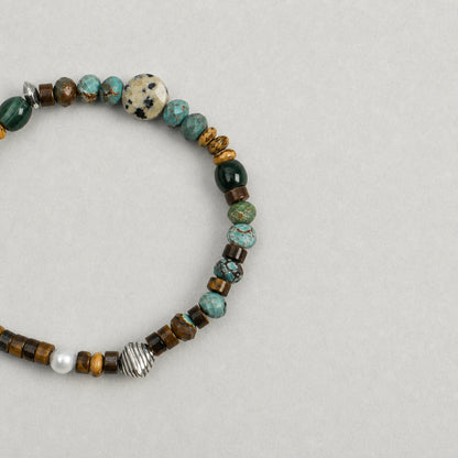 Tiger Eye & Turquoise Sterling Silver Bracelet