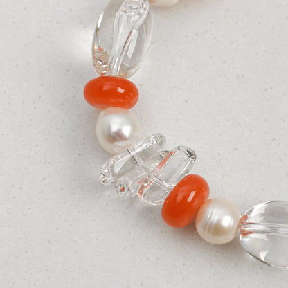 White Quartz, Carnelian & Freshwater Pearl Bracelet