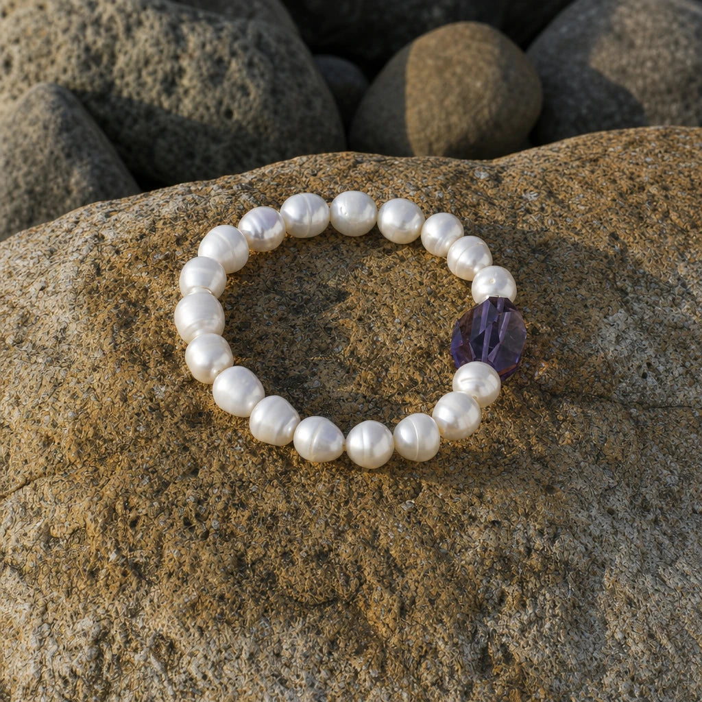 Raw Amethyst & Freshwater Pearl Bracelet
