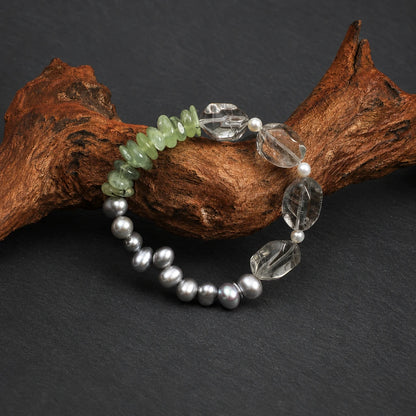 Green Crystal, Grey Pearl & Prehnite Bracelet