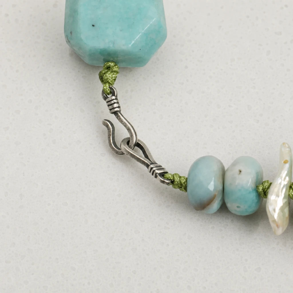 Amazonite & Freshwater Pearl Rope Bracelet