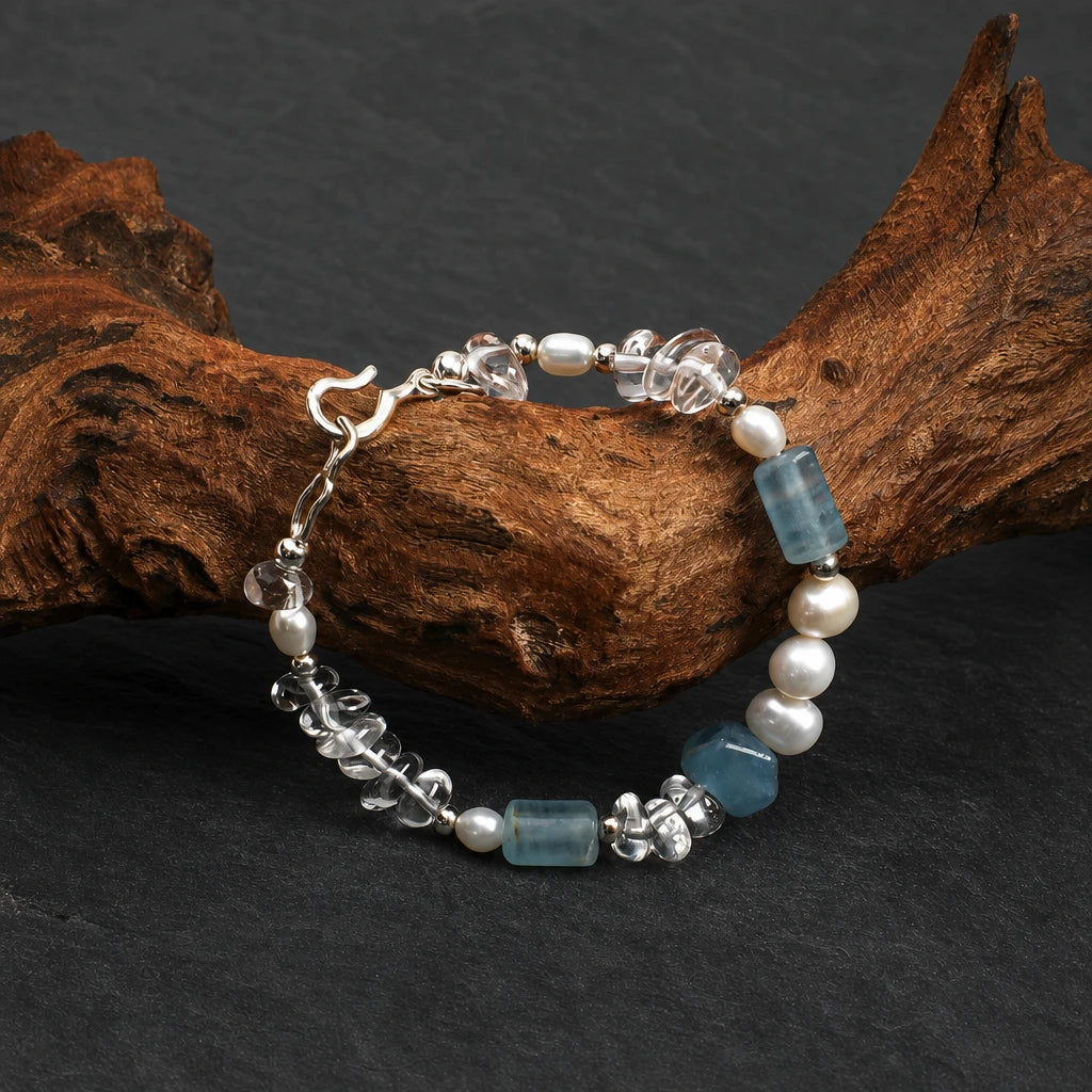 Blue Chalcedony & White Quartz Crushed Ice Bracelet