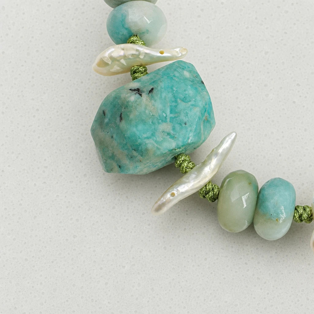 Amazonite & Freshwater Pearl Rope Bracelet