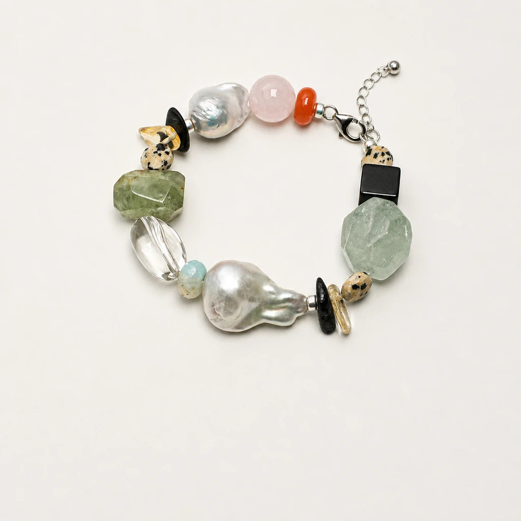 Multi-Stone & Large Baroque Pearl Statement Bracelet