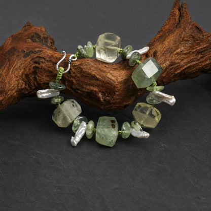 Prehnite & Baroque Pearl Green Stone Bracelet