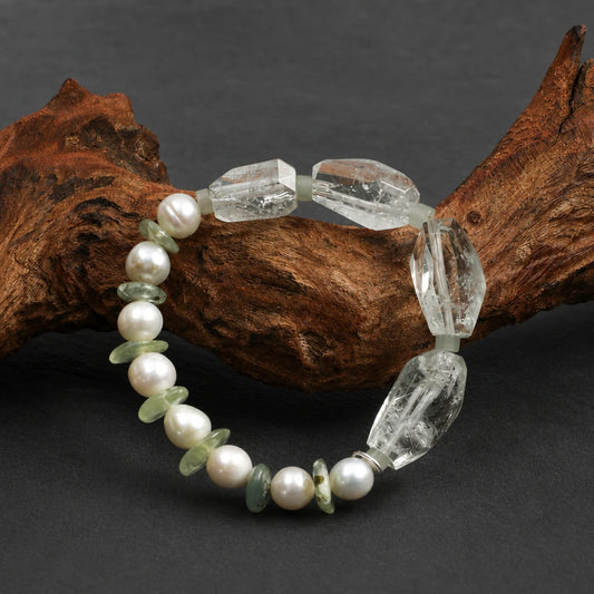 Close-up of Green Crystal, Prehnite & Freshwater Pearl Bracelet