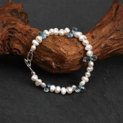 Blue Topaz & Baroque Pearl Drop Bracelet