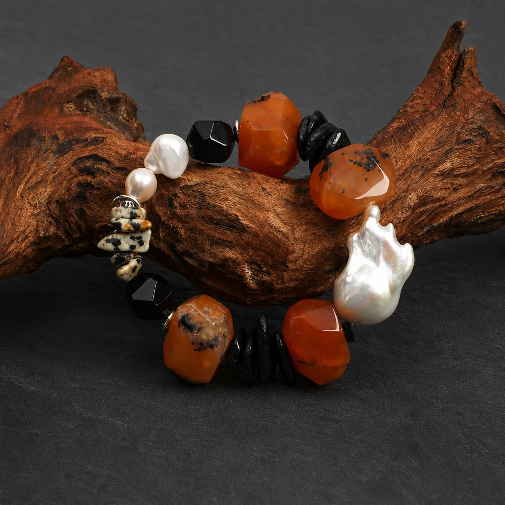 Black Onyx & Red Agate Baroque Pearl Bracelet