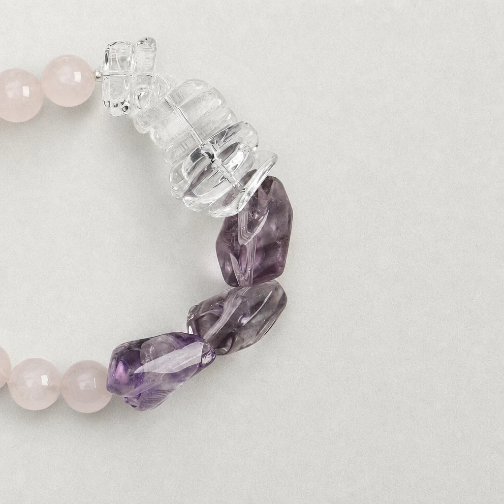 Amethyst, Rose Quartz & White Crystal Spike Bracelet