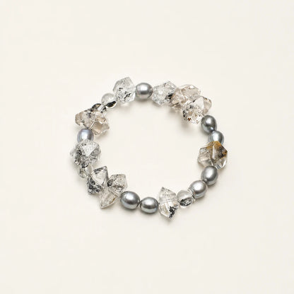Black Obsidian Double Point & Grey Bead Bracelet
