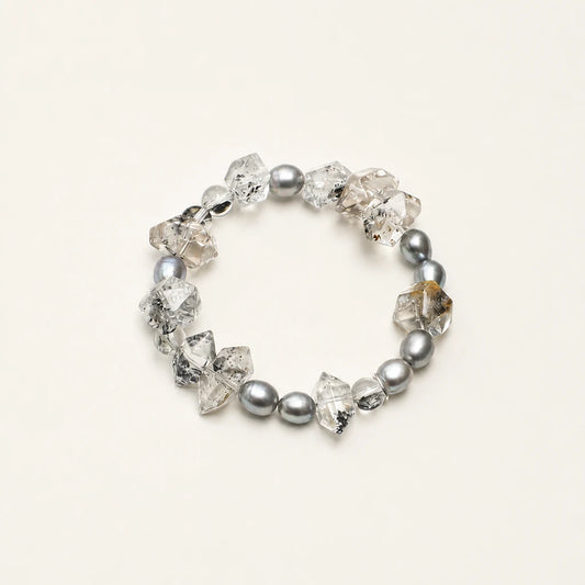 Black obsidian double point and grey bead bracelet product image