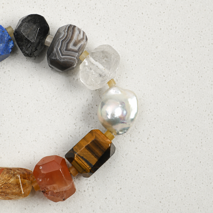 Multicolor Natural Stone & Baroque Pearl Bracelet