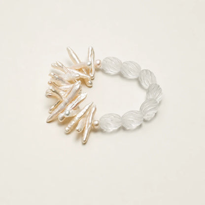 Baroque Stick Pearl & White Quartz Button Bracelet