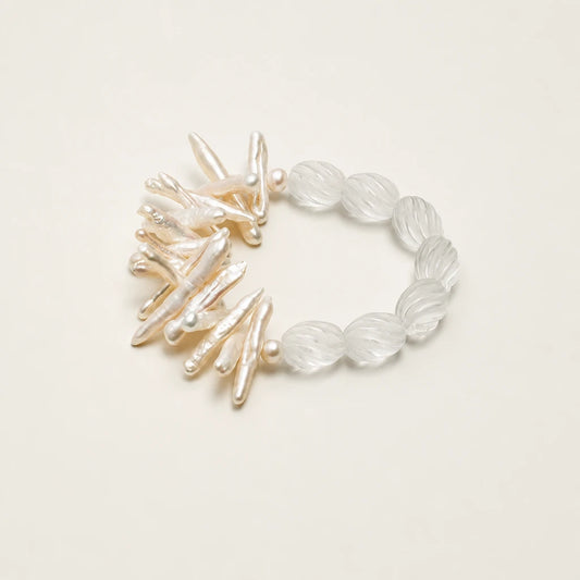 Baroque stick pearl and white quartz button bracelet product image