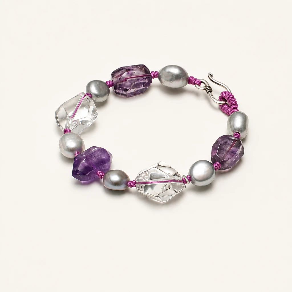 Amethyst Double Point & Baroque Pearl Bracelet