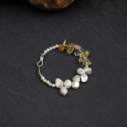 Seed Pearl, Petal Bead & Citrine Spike Bracelet