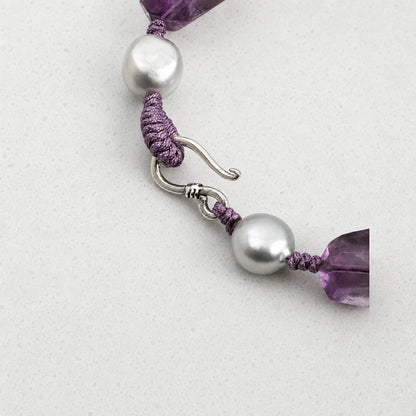 White Quartz Point, Amethyst & Baroque Pearl Bracelet