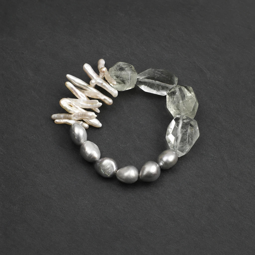 Green Crystal & Grey Baroque Pearl Bracelet