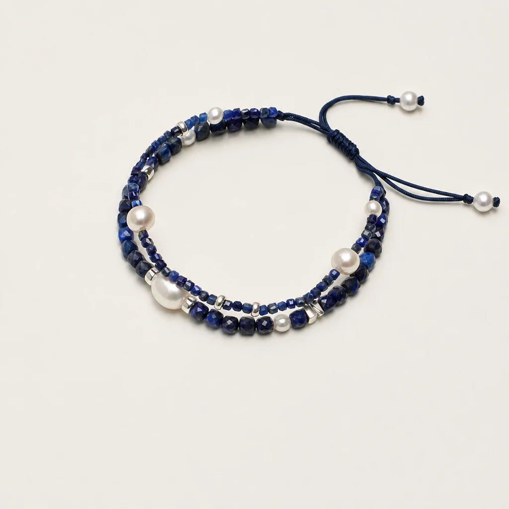 Lapis Lazuli & Pearl Double Layer Bracelet