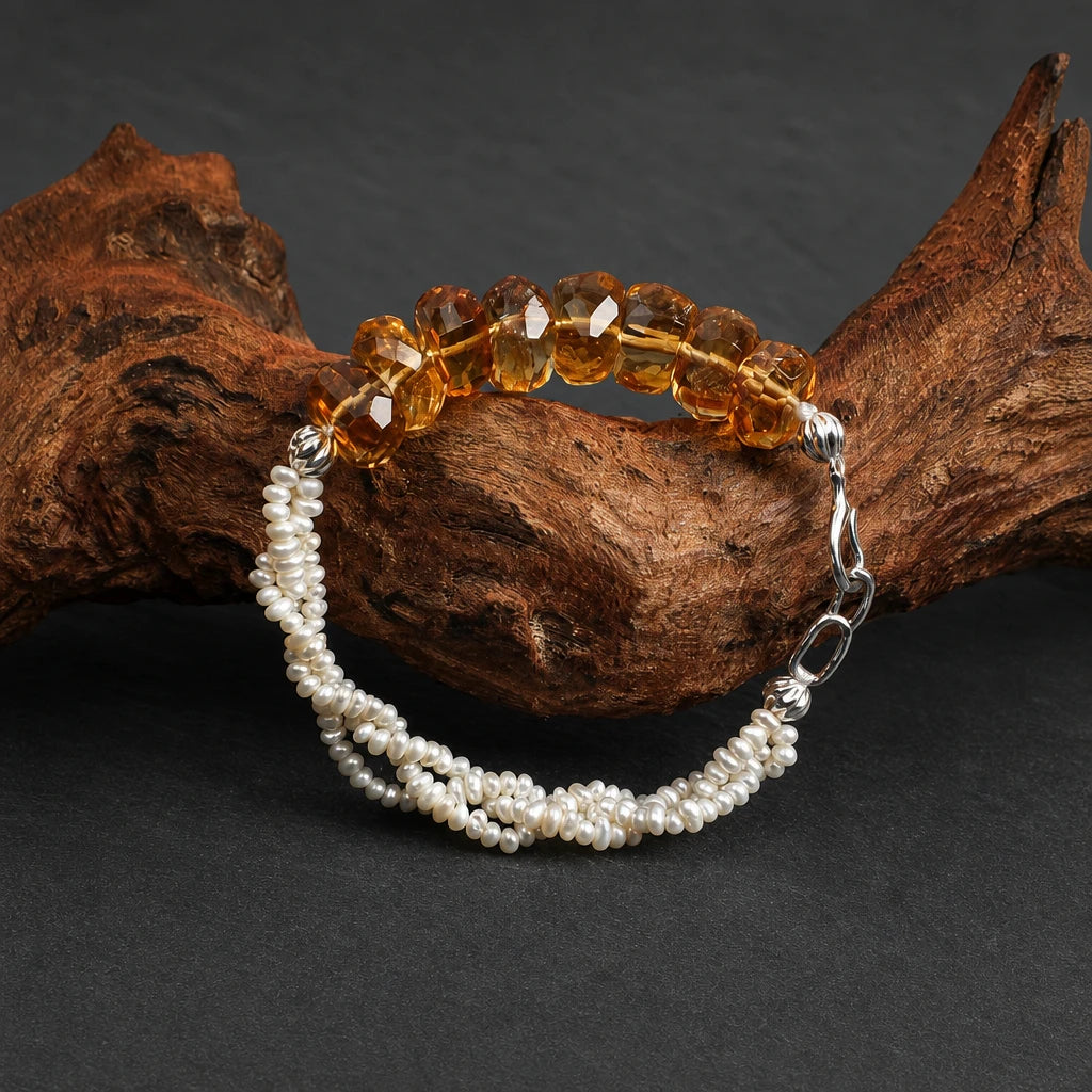 Citrine & Crushed Silver Pearl Bracelet
