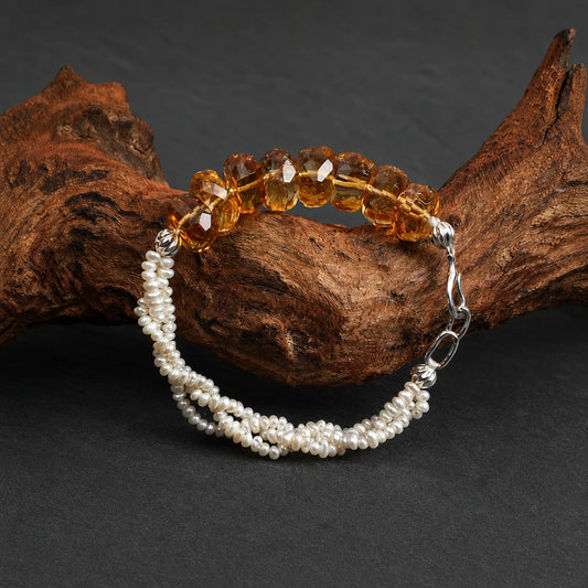 Close-up of Citrine & Crushed Silver Pearl Bracelet