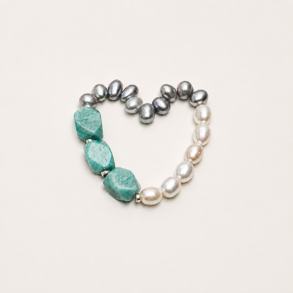 White & Grey Pearl with Amazonite Bracelet