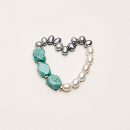 White and grey pearl with amazonite bracelet product image