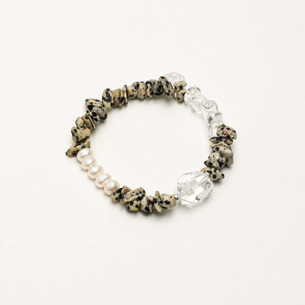 White Quartz Point & Spotted Stone Bracelet