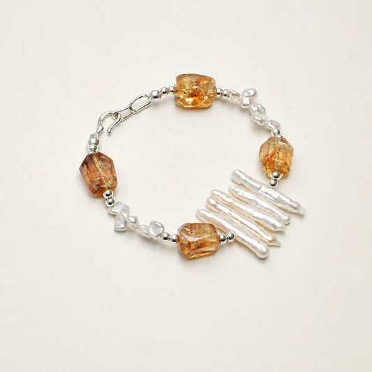 Citrine and baroque pearl silver bracelet product image