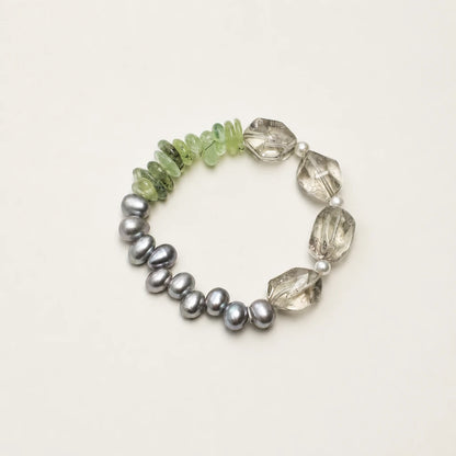 Green Crystal, Grey Pearl & Prehnite Bracelet