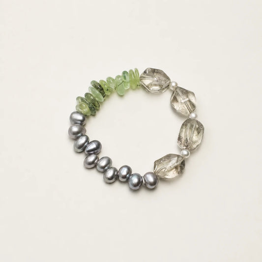 Green Crystal, Grey Pearl & Prehnite Bracelet product image