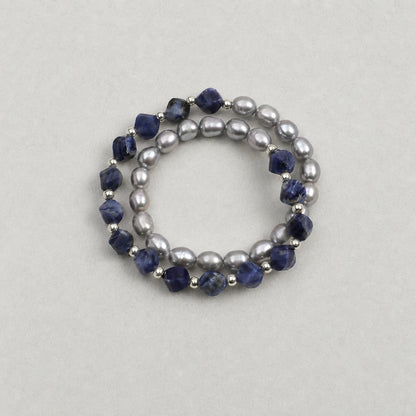 Grey Pearl & Blue Sodalite Double Layer Bracelet