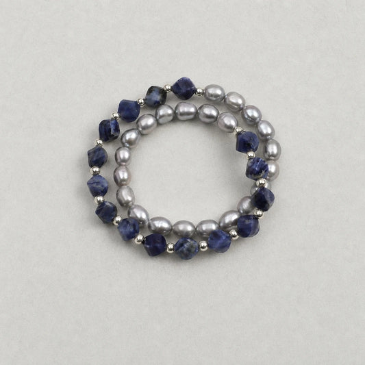Grey pearl and blue sodalite double layer bracelet product image
