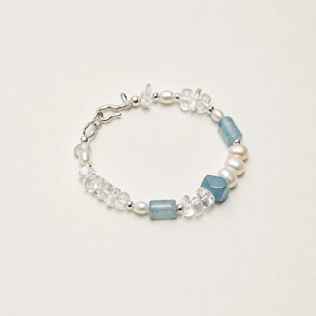 Blue Chalcedony & White Quartz Crushed Ice Bracelet
