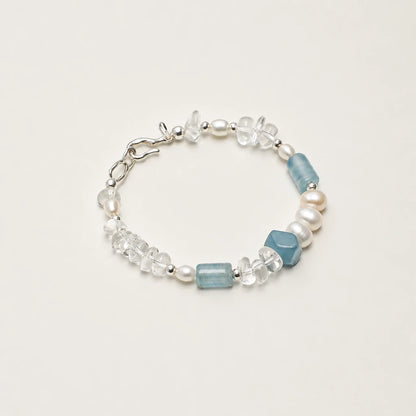 Blue Chalcedony & White Quartz Crushed Ice Bracelet
