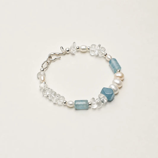 Blue chalcedony and white quartz crushed ice bracelet product image