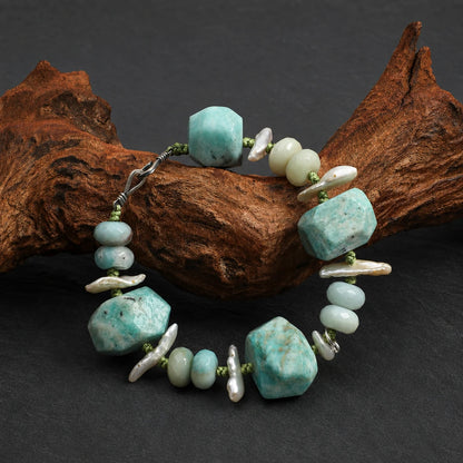 Amazonite & Freshwater Pearl Rope Bracelet